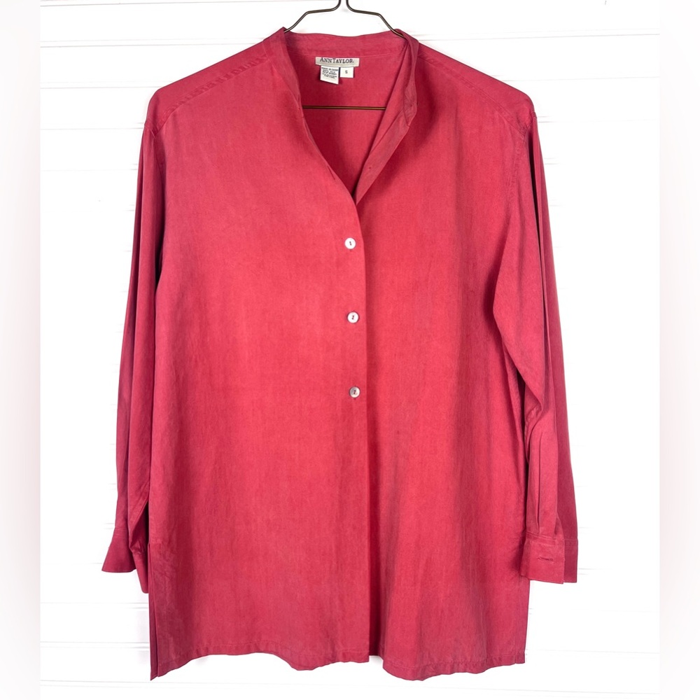 VINTAGE Ann Taylor Dusty Red 100% SILK Button-Down Shirt